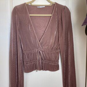 ZARA Pleated Crop Blouse Top
